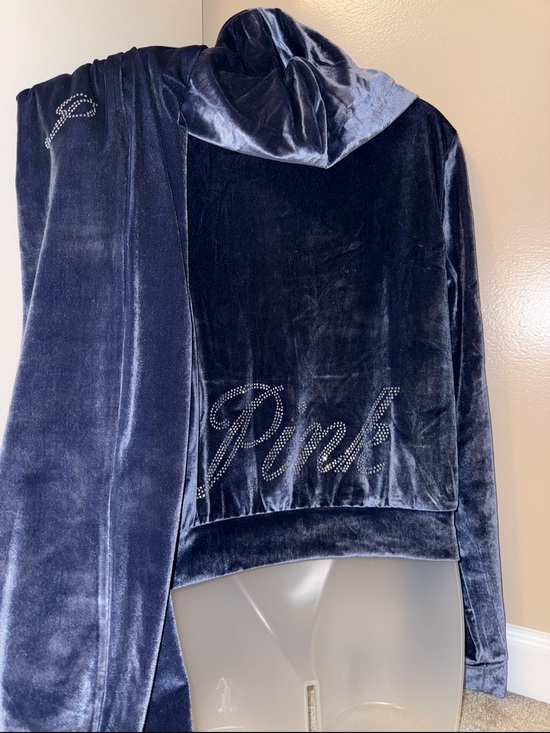 PINK Victoria's Secret Jackets & Blazers - PINK Victoria's Secret Navy Velour Hoodie with Pants Set